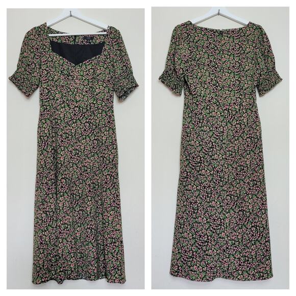 J Crew Smocked-sleeve Micro Floral midi dress in floral size 4  AO898 - Picture 2 of 5